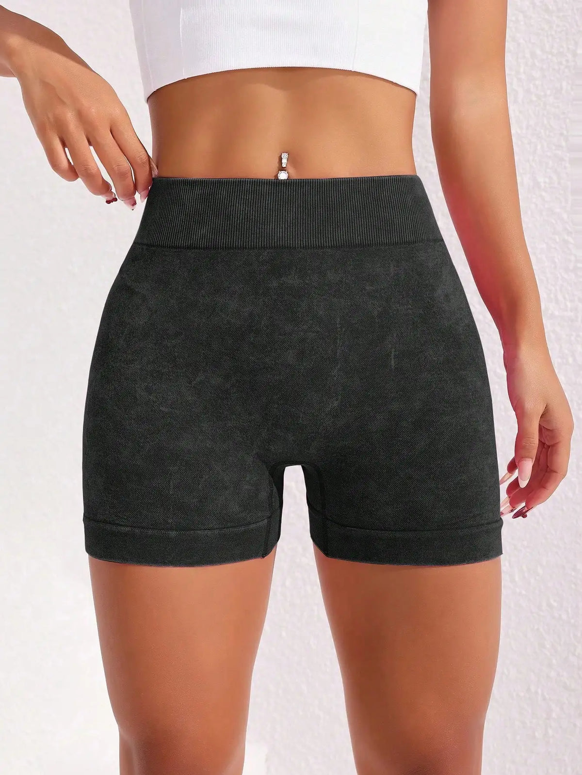 Women's Washed Nylon Blend Biker Shorts with a V Shaped Waist