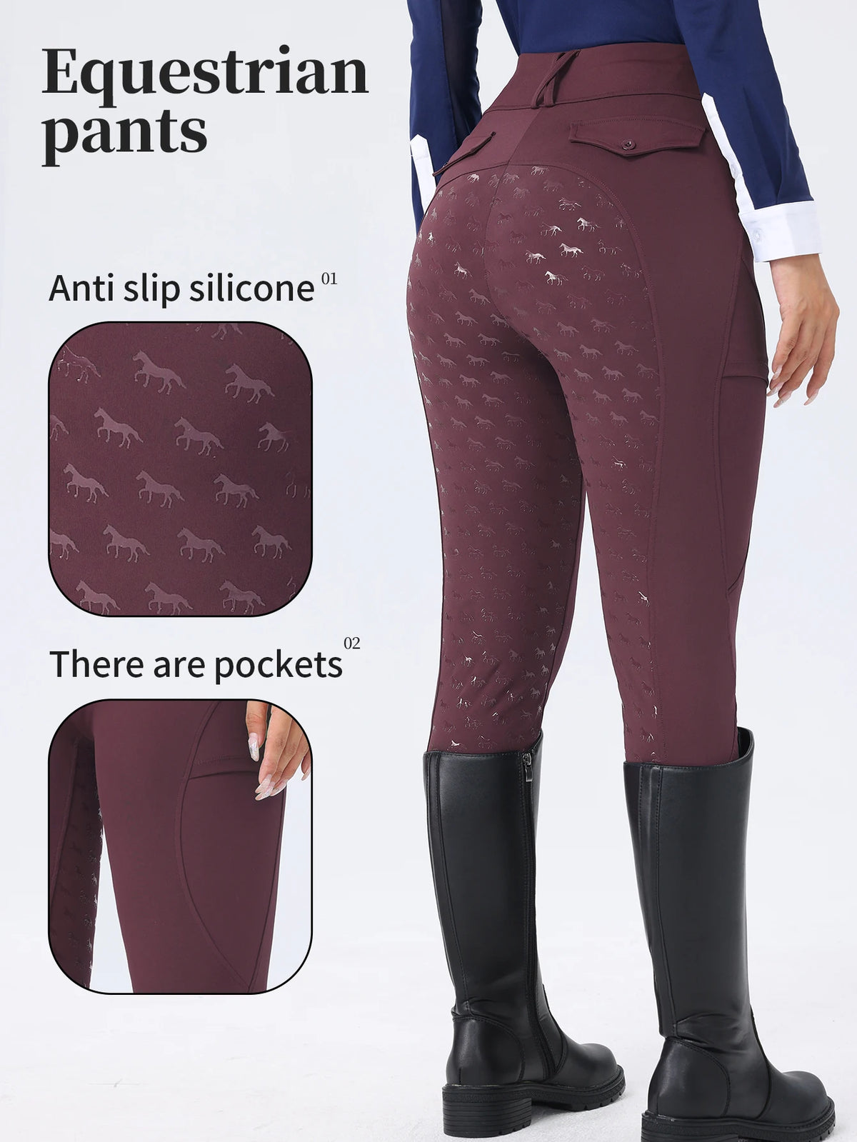 Women's Fitted Riding Pants with Pockets and Grip Panel Style Options