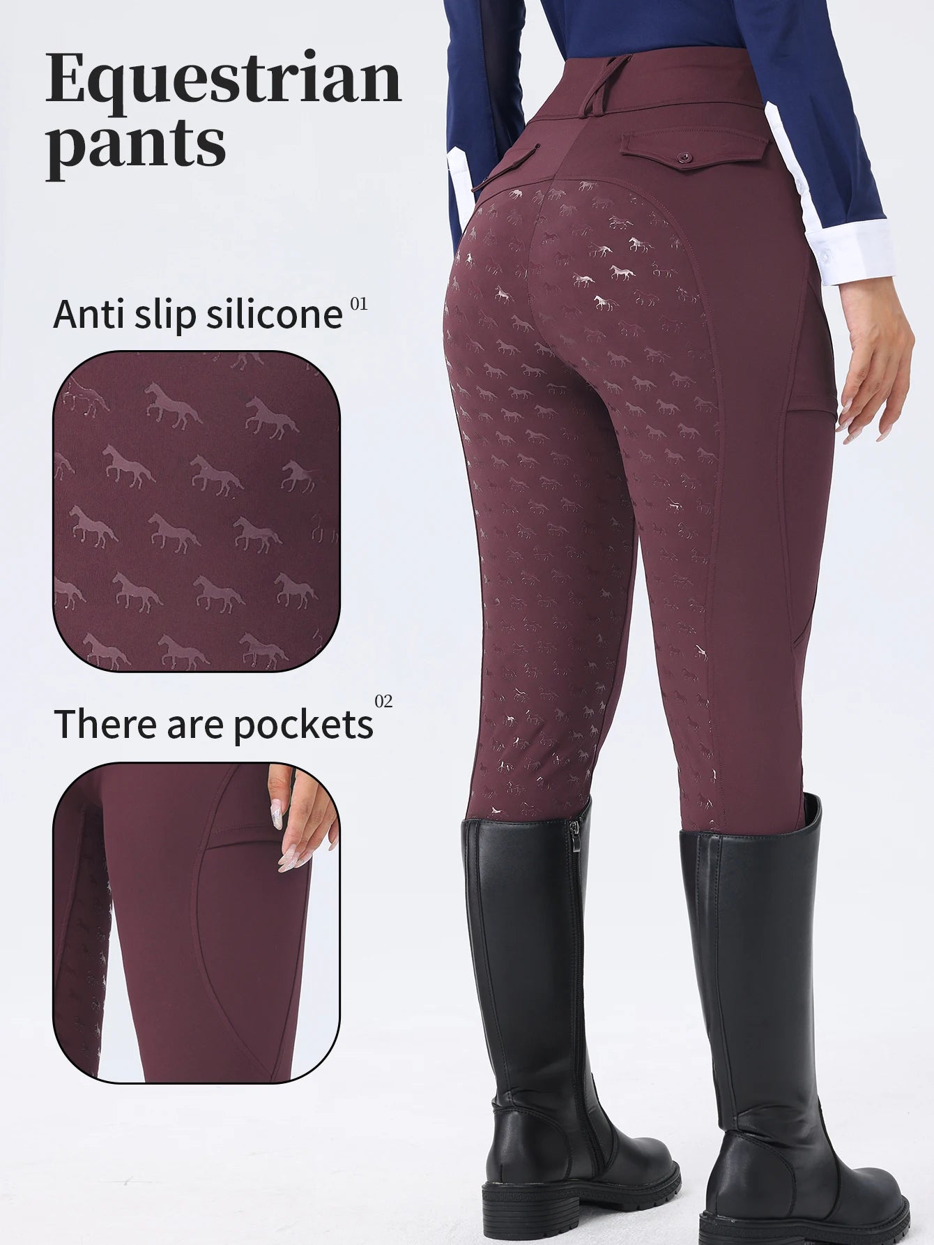 Women's Fitted Riding Pants with Pockets and Grip Panel Style Options