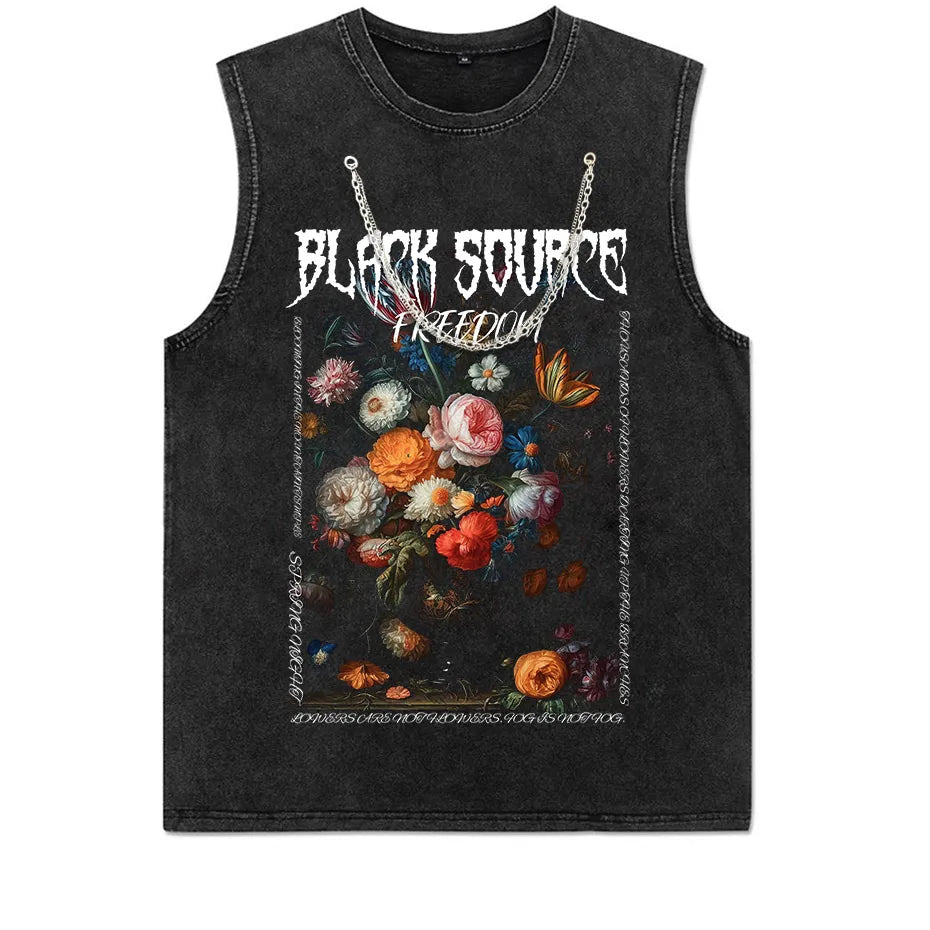 Gothic Rose Letter Print Vintage Washed Oversized T-Shirt