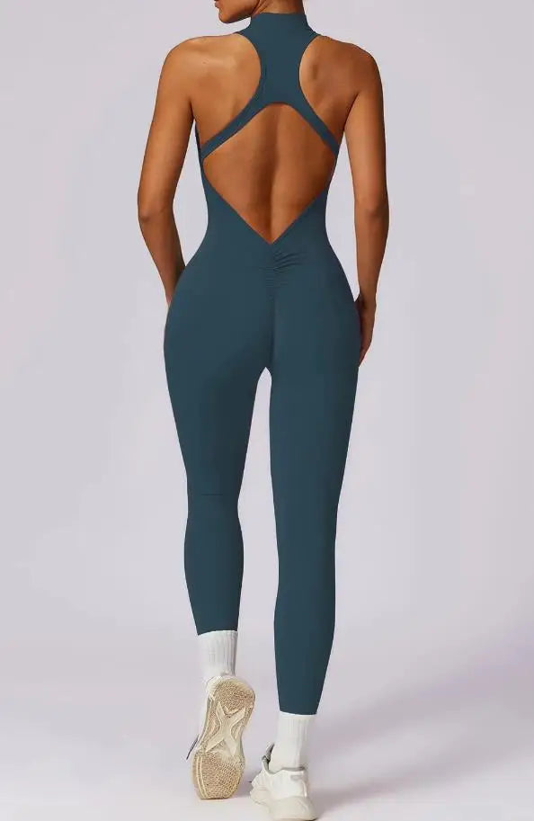 Women's Zip-Front Open-Back Workout Romper