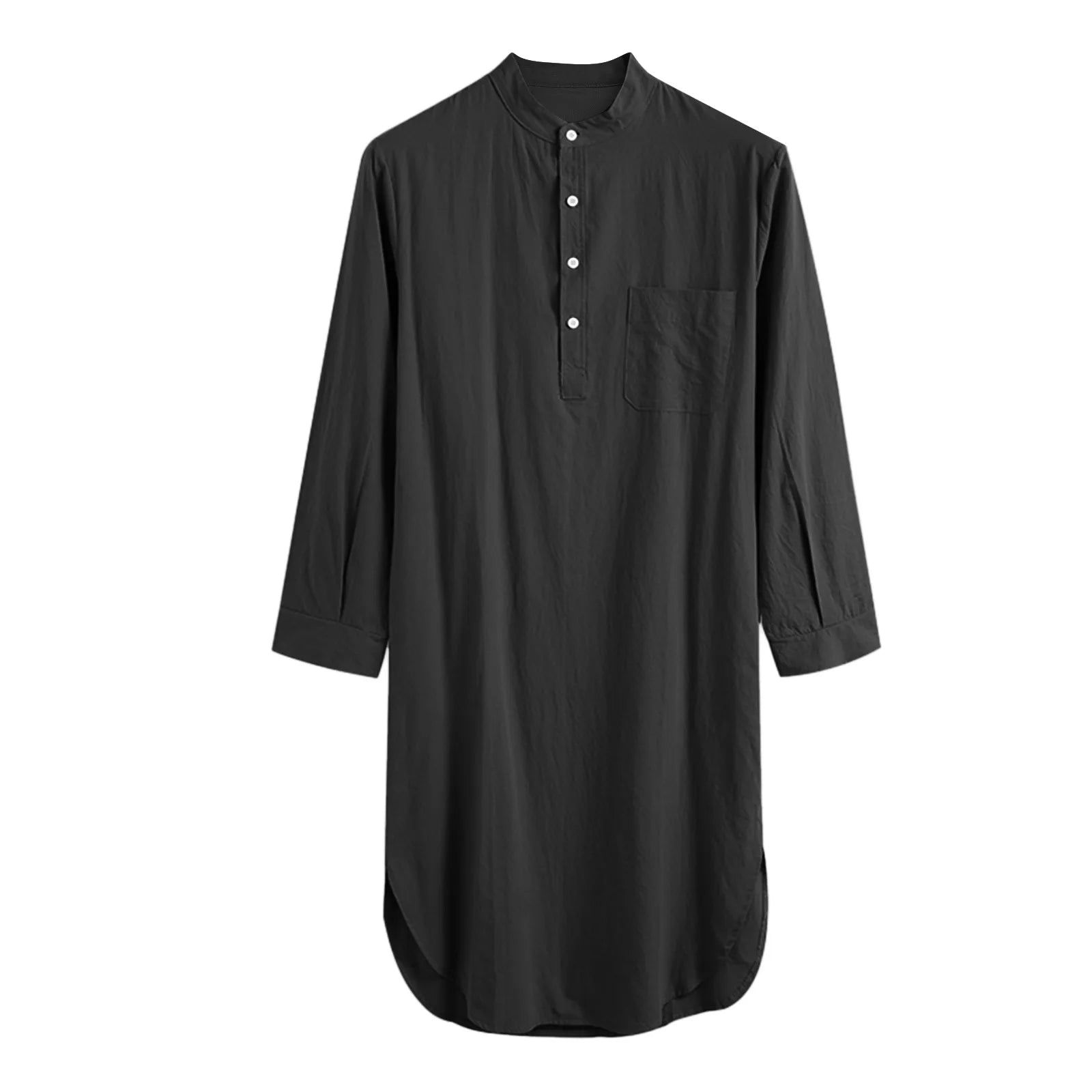 Men's Solid Stand Collar Long Sleeve Button Front Sleep Nightdress