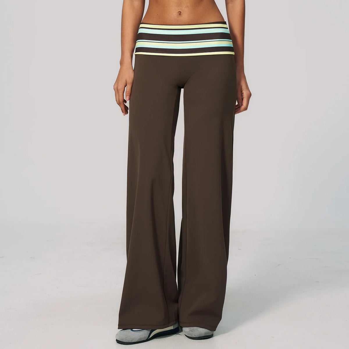Women's Patterned Waist Wide Leg Workout Pants with Striped and Dotted Options