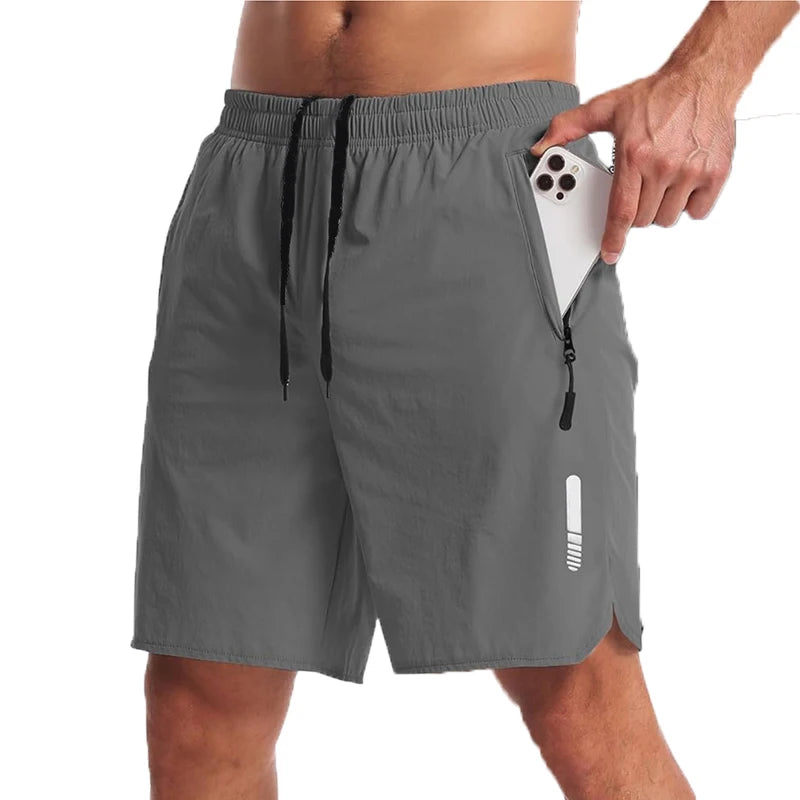 Men’s Nylon-Blend Running Shorts with Drawstring Waist and Zippered Pocket