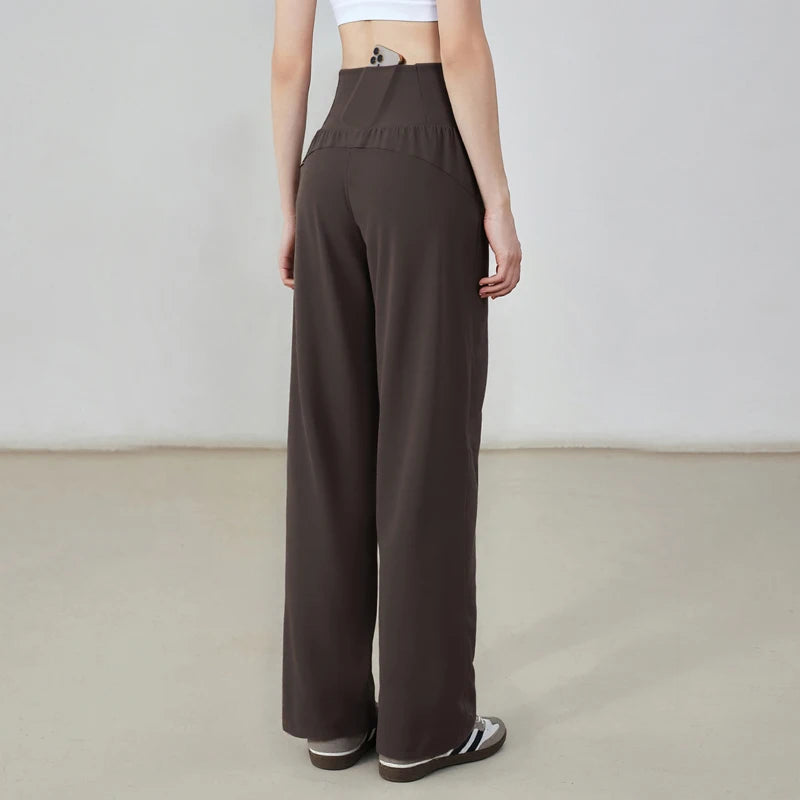 Women's High Waist Nylon Blend Wide Leg Pants for Yoga and Lounge Outfits
