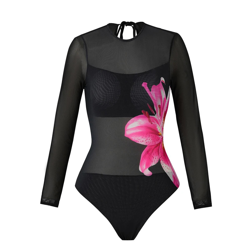 Printed Long Sleeve Swimsuit with Matching Skirt