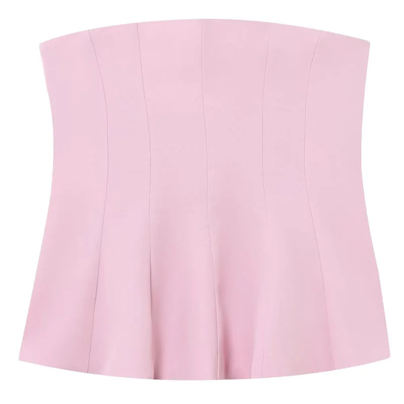 Women's Strapless Crop Top with a Ruffle Hem and Fitted Bodice