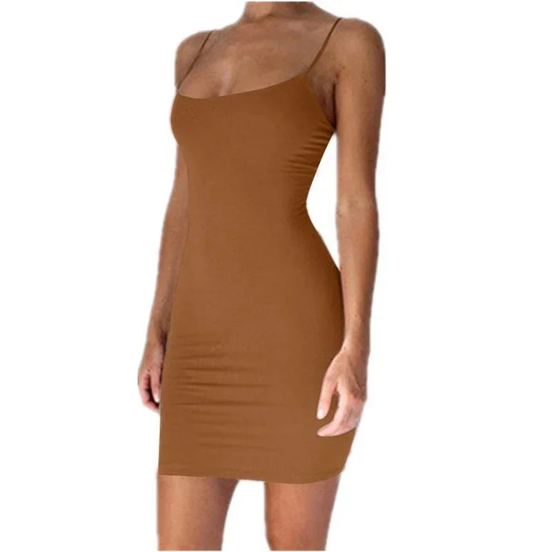 Women's Fitted Scoop Neck Spaghetti Strap Mini Dress For Casual Outfits