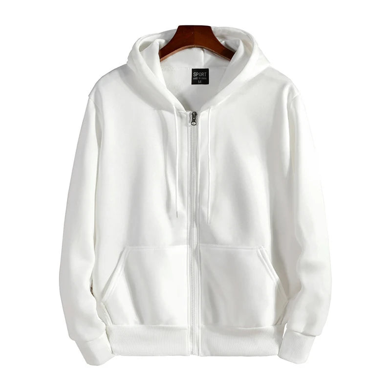 Men's Solid Cotton-Blend Long-Sleeve Zip-Front Hoodie