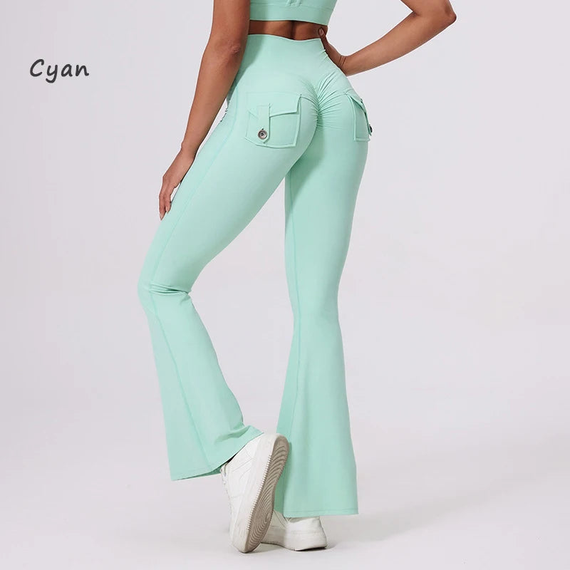 Women's Back Pocket Flared Leggings For Workout Outfits