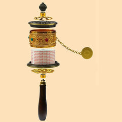 Tibetan Special Crafts Prayer Wheel Alloy Metal Hand Cranking Carving Crystal Decor Prayer Wheel Crafts Exquisite Buddhist Gift