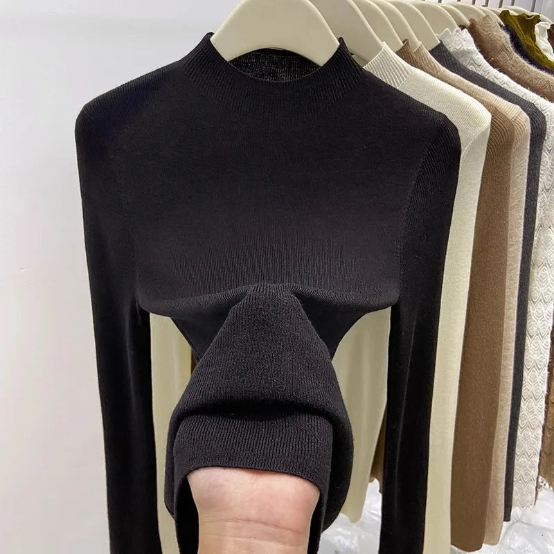 Women's Mock Neck Fitted Long Sleeve Sweater Casual Knit Layer