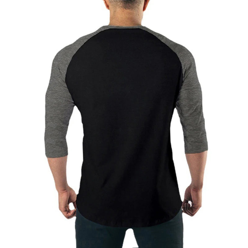 Plain Raglan Three Quarter Sleeve T-shirt For Sports Outfits