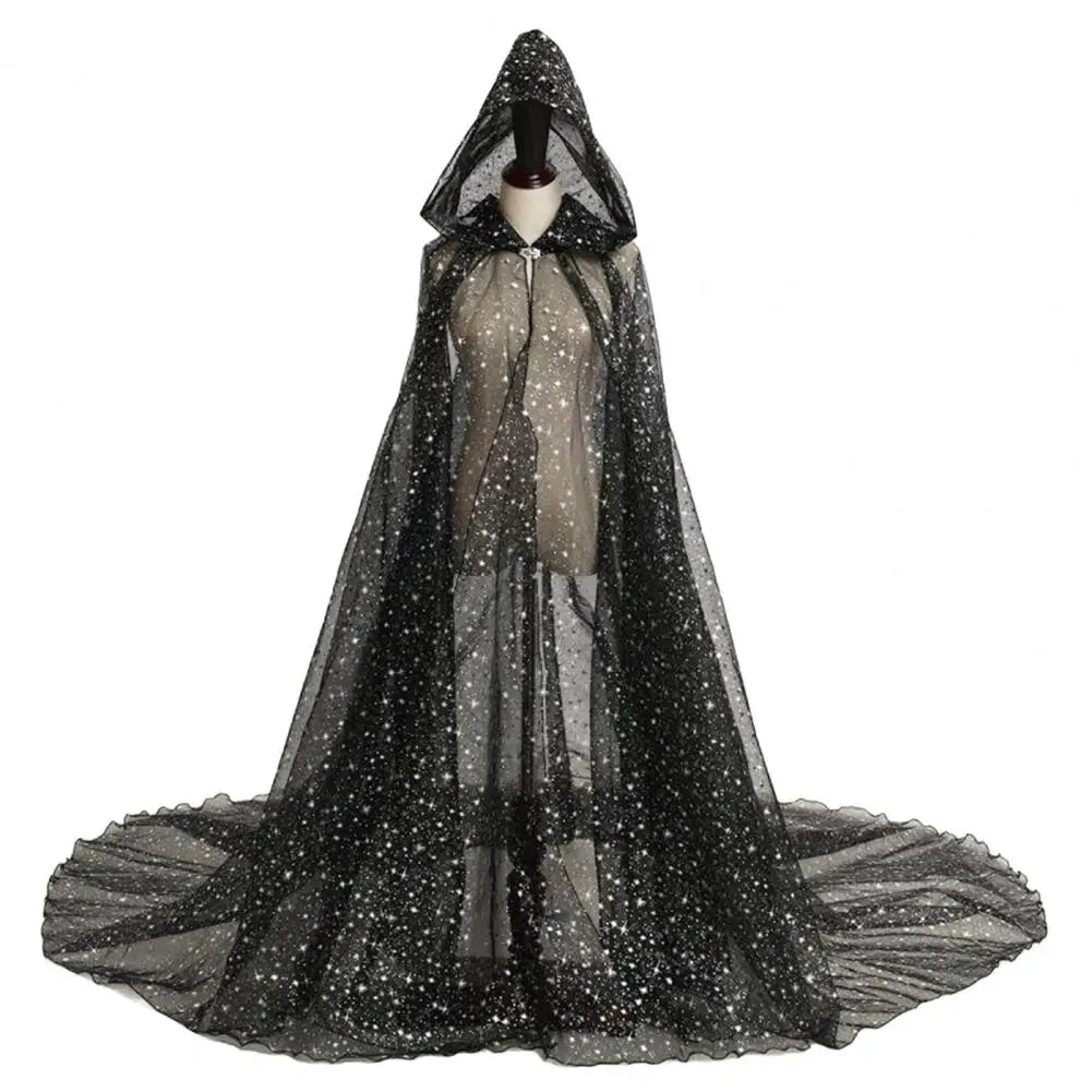 Sheer Hooded Long Train Cape for Layering over Outfits