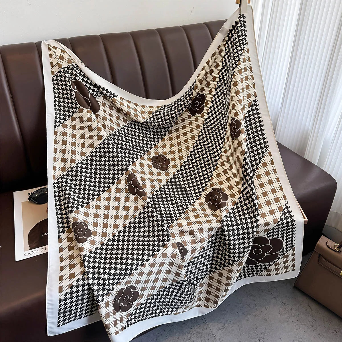 Printed Large Square Scarf with Decorative Border Designs