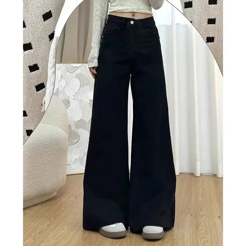 Women's Dark High Waist Wide Leg Denim Jeans