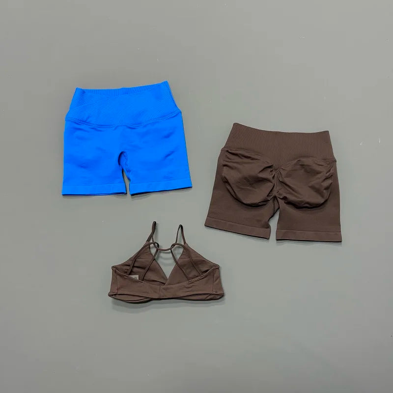 Women's Strappy Bra And Shorts Yoga Set For Workout Outfits