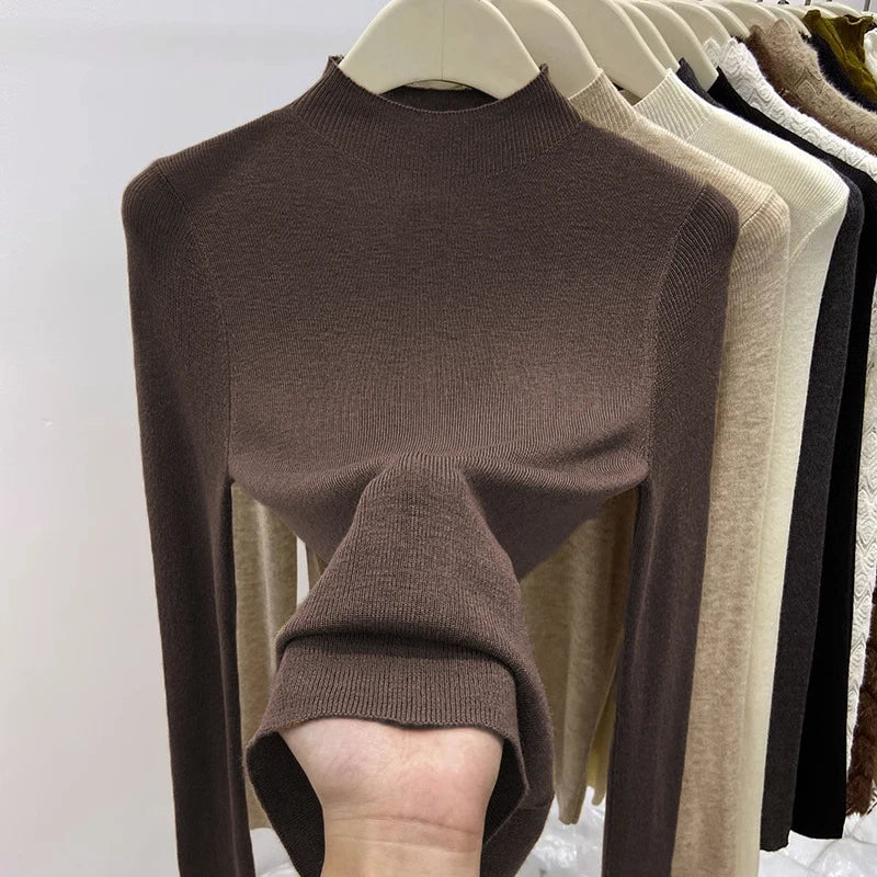 Women's Mock Neck Fitted Long Sleeve Sweater Casual Knit Layer