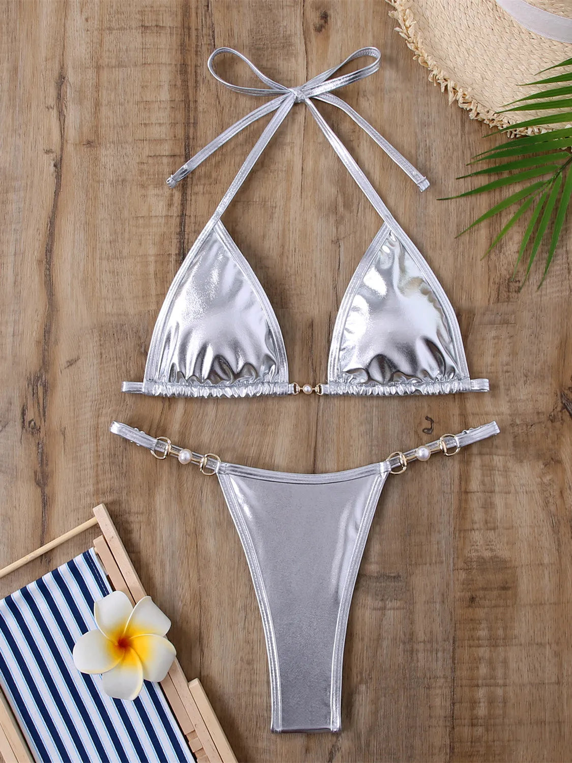 Shiny Pearl Detail Bikini