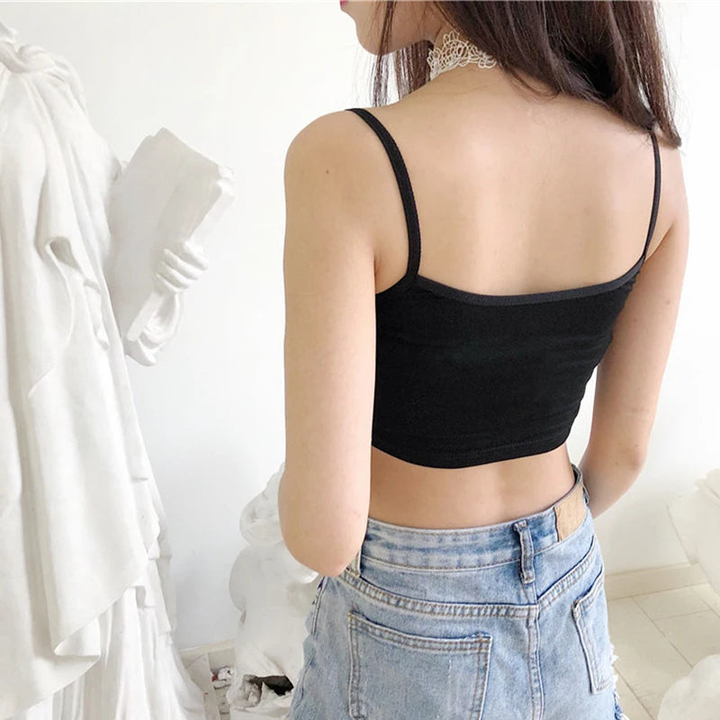 Women's Hot Wife Letter Print Cropped Camisole with Thin Shoulder Straps