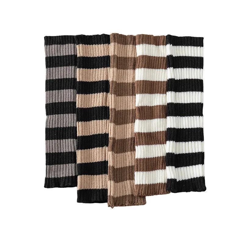Striped Knit Calf Leg Warmers with Slouchy Shape