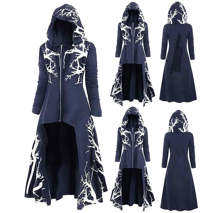 Printed Hooded Long Cape for Layering over Outfits