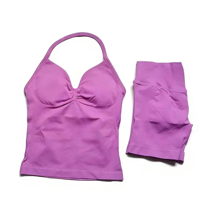 Women's Halter Tank And Shorts Yoga Set For Workout Outfits