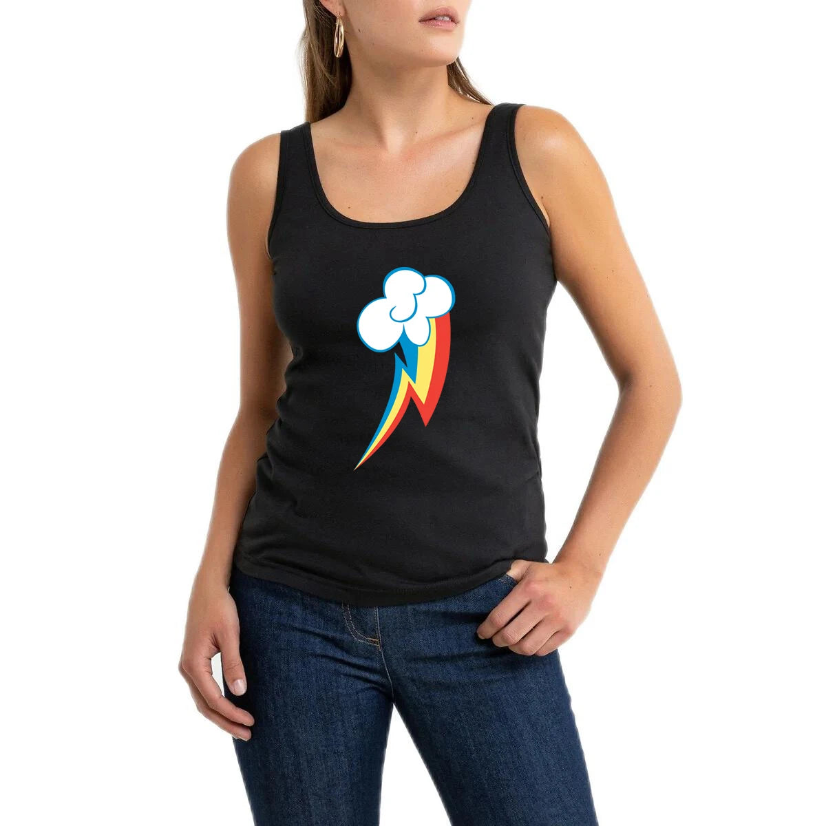 Women's Rainbow Graphic Cotton Blend Tank Top with Sleeveless Round Neck Cut
