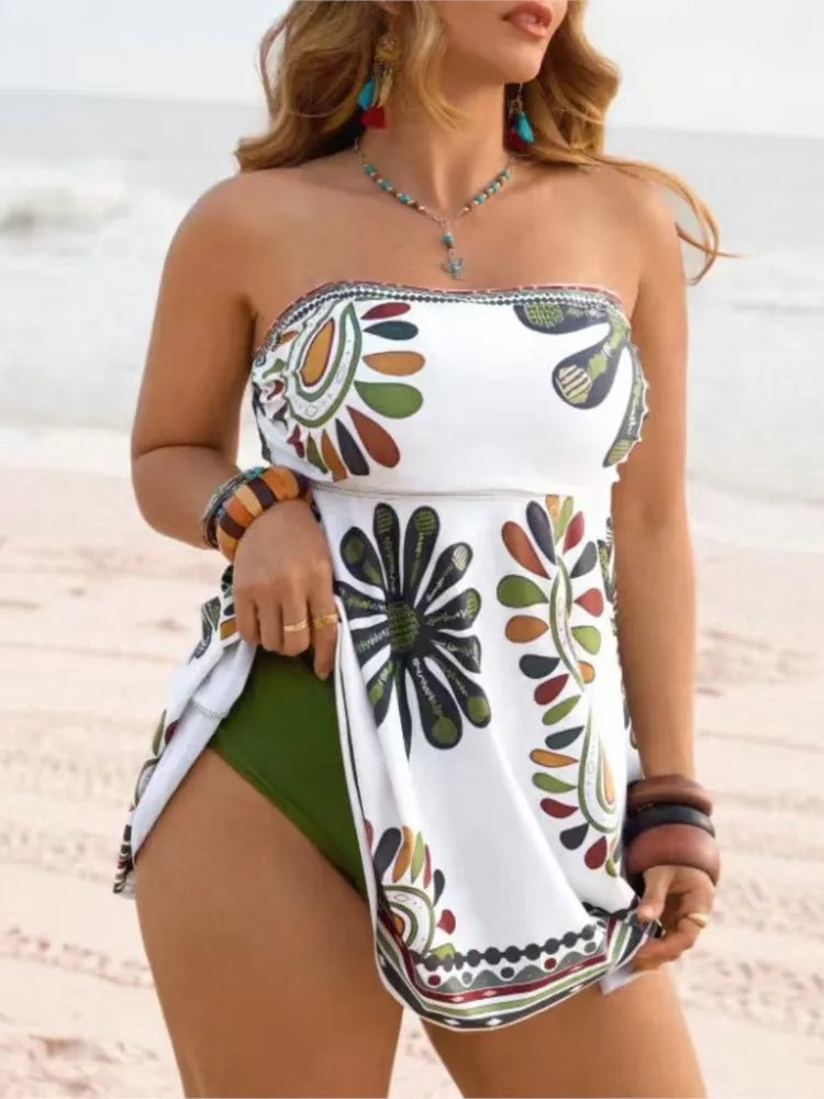 Women's Floral Print Strappy Swimdress with Skirted Silhouette