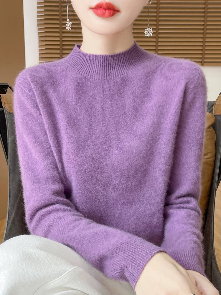 Women's Fluffy Crew Neck Long Sleeve Sweater Casual Knit Layer