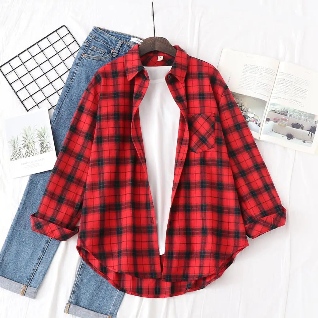 Women's Checked Collared Long Sleeve Shirt