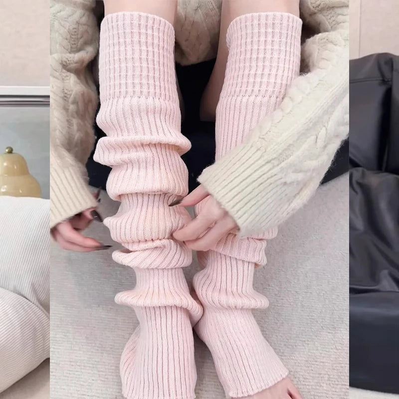 Solid Ribbed Leg Warmers with Slouchy Long Tube Shape
