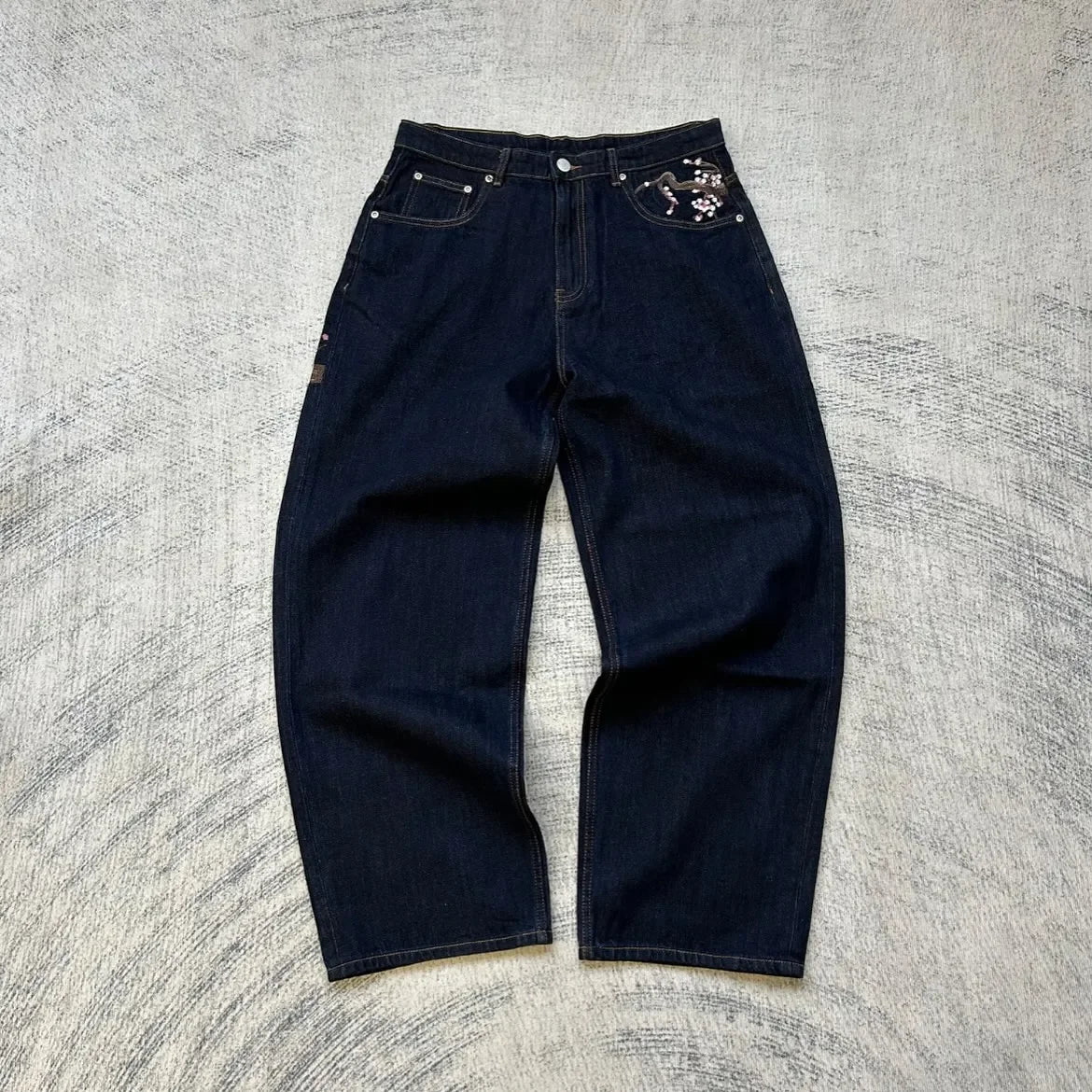 Men's Embroidered Wide Leg Denim Jeans for Casual Everyday Wear