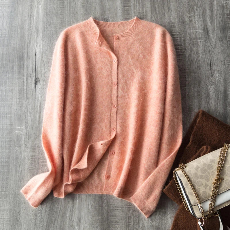 Women's Crew Neck Button Front Cardigan Casual Knit Layer