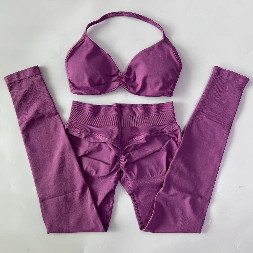 Women's Strappy Bra And Leggings Yoga Set For Workout Outfits