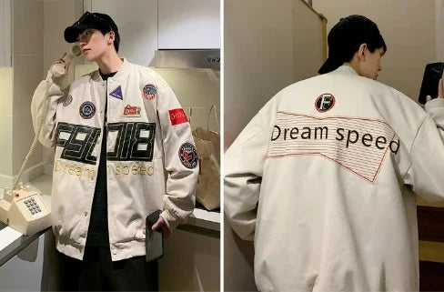 Collared Long Sleeve Loose Fit Casual Streetwear Bomber Jacket