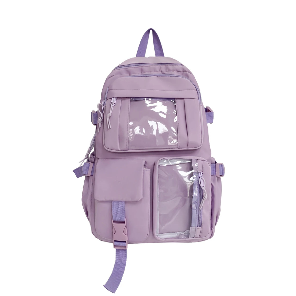 Student Backpack with Transparent Display Pockets and Multiple Front Storage Sections