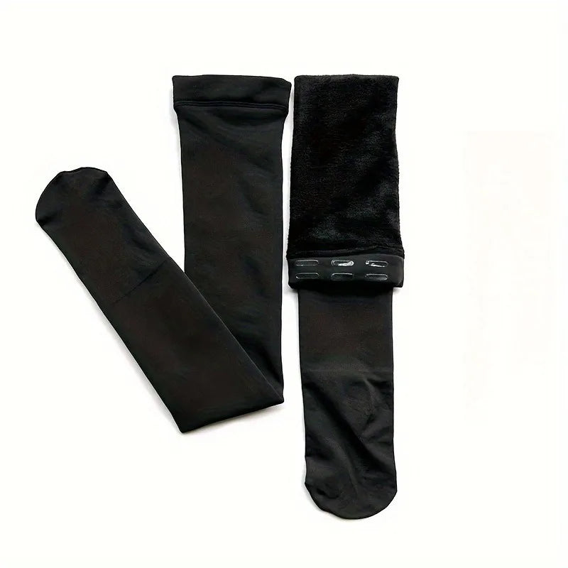 Solid Thigh High Stockings with Wide Top Cuffs