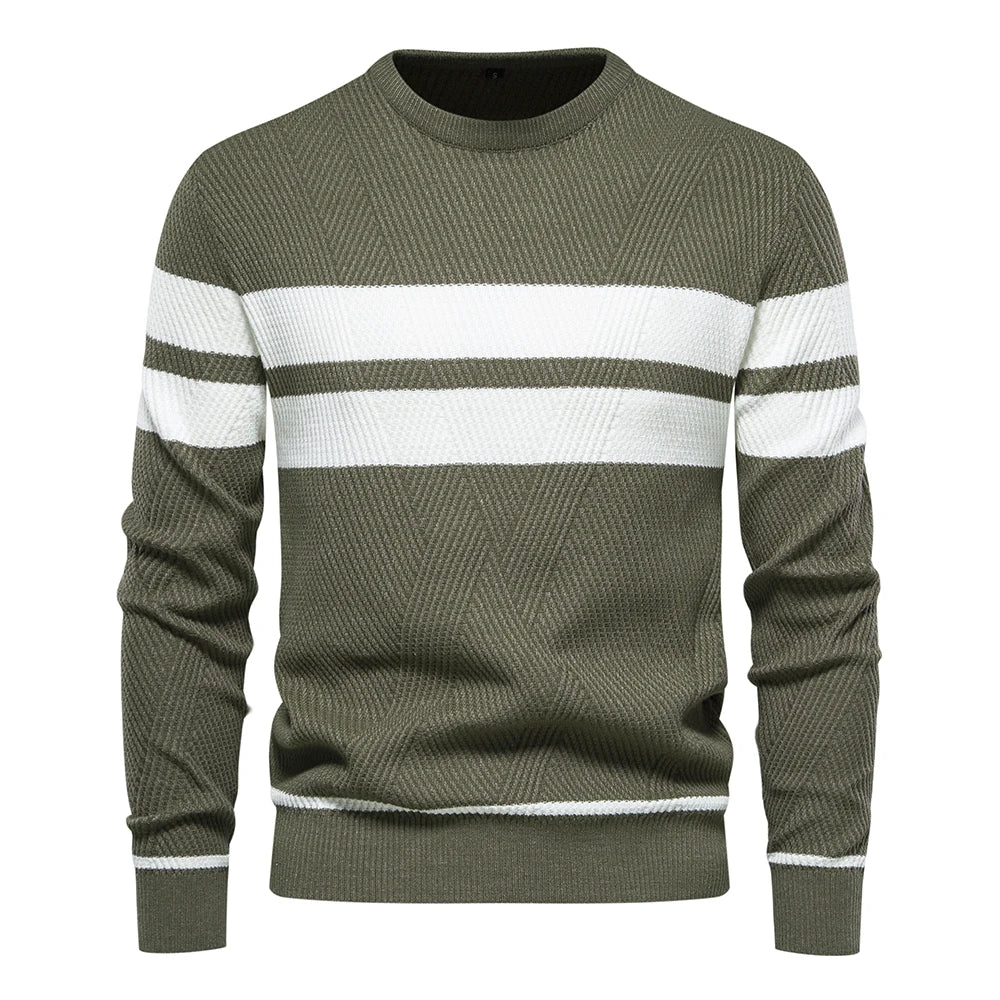 Men's Double Stripe Crew Neck Knit Sweater