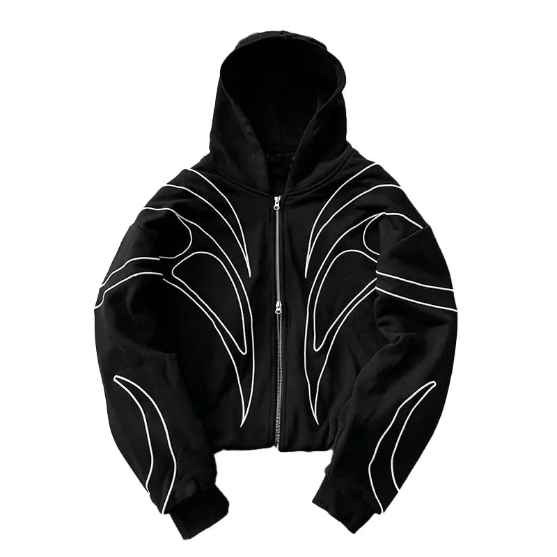 Line Graphic Long Sleeve Full Zip Casual Hoodie