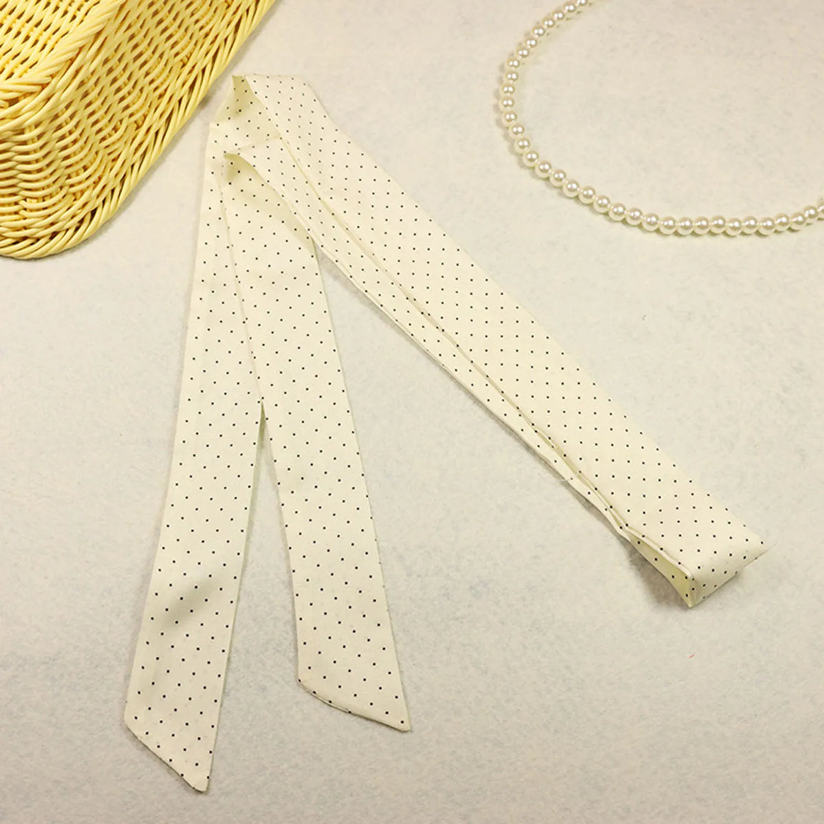 Printed Narrow Long Scarf with Pointed Ribbon Ends