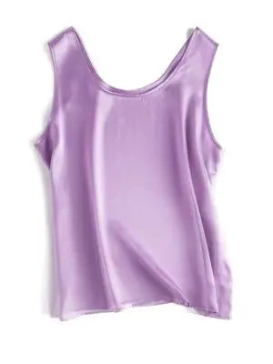 Women's Mulberry Silk Tank Top with Round Neck and Sleeveless Cut