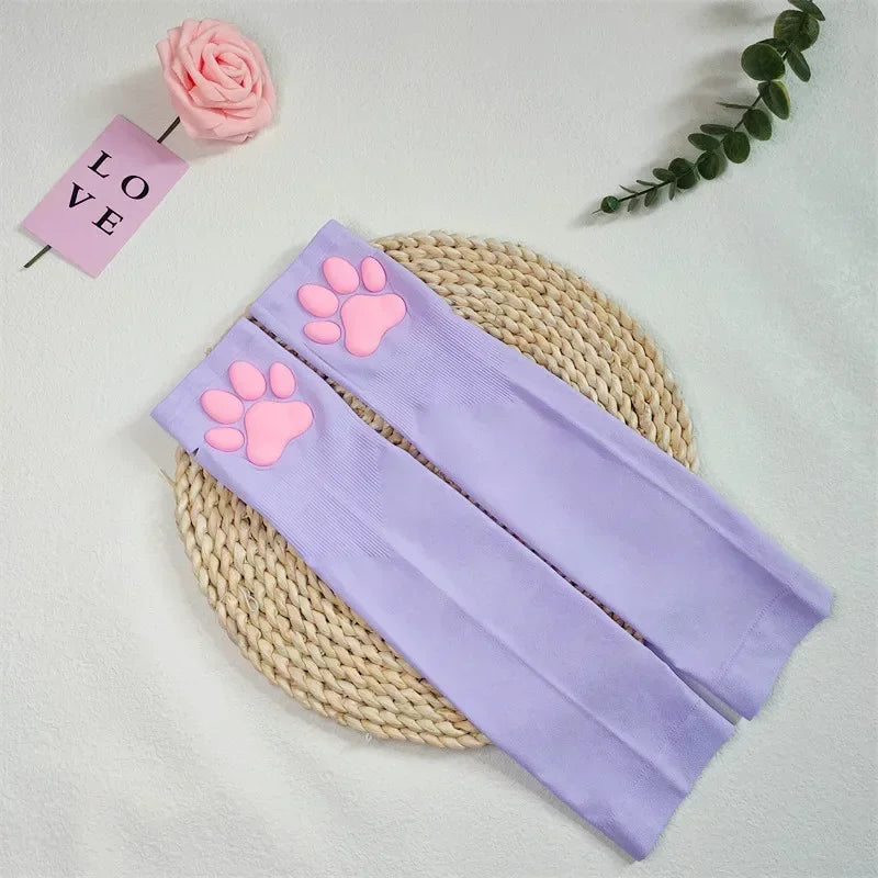Long Fingerless Paw Gloves with Decorative Pink Pads