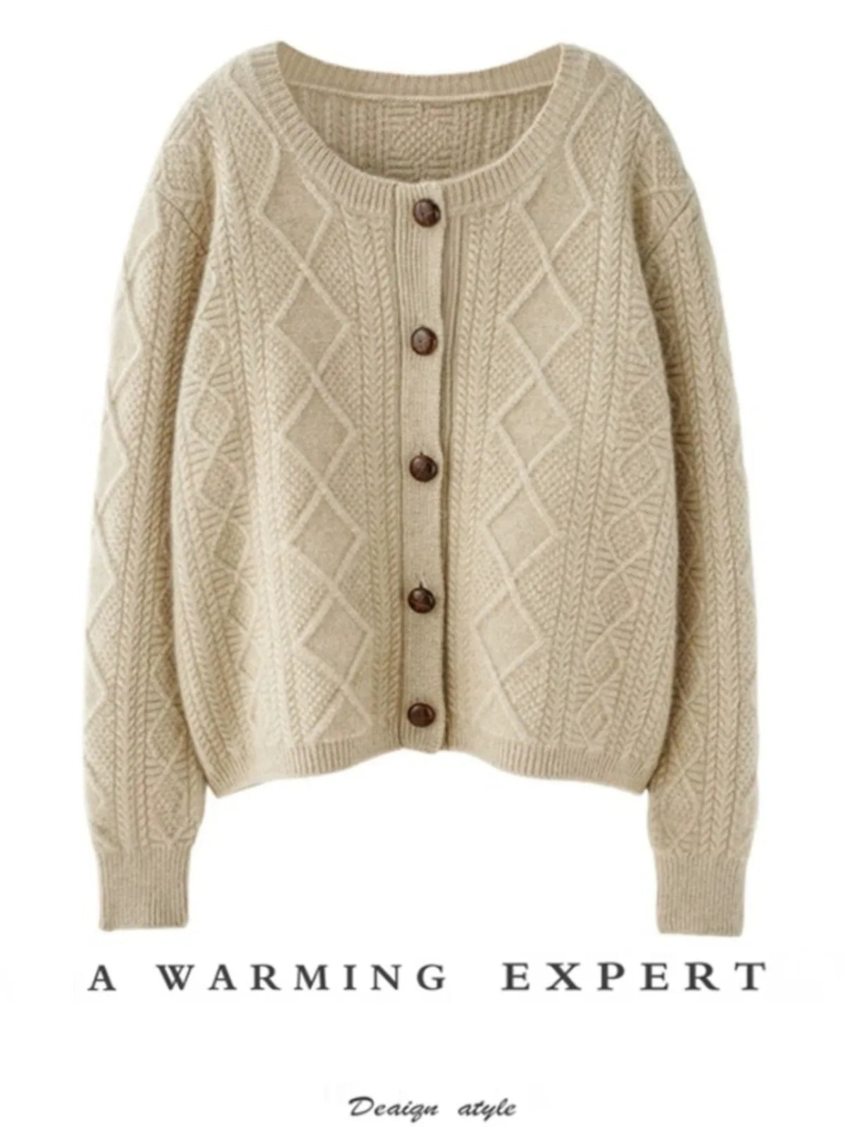 new autumn and winter cashmere twisted floral women's round neck cardigan sweater loose 100%wool