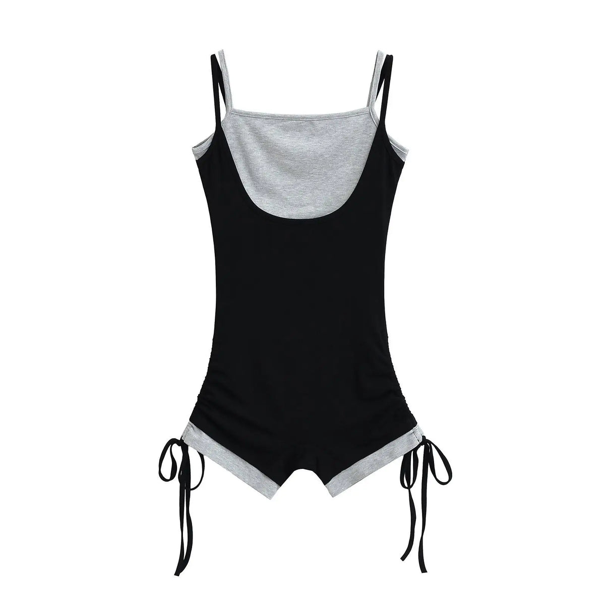 Women's Two Tone Polyester Workout Romper with Side Tie Details