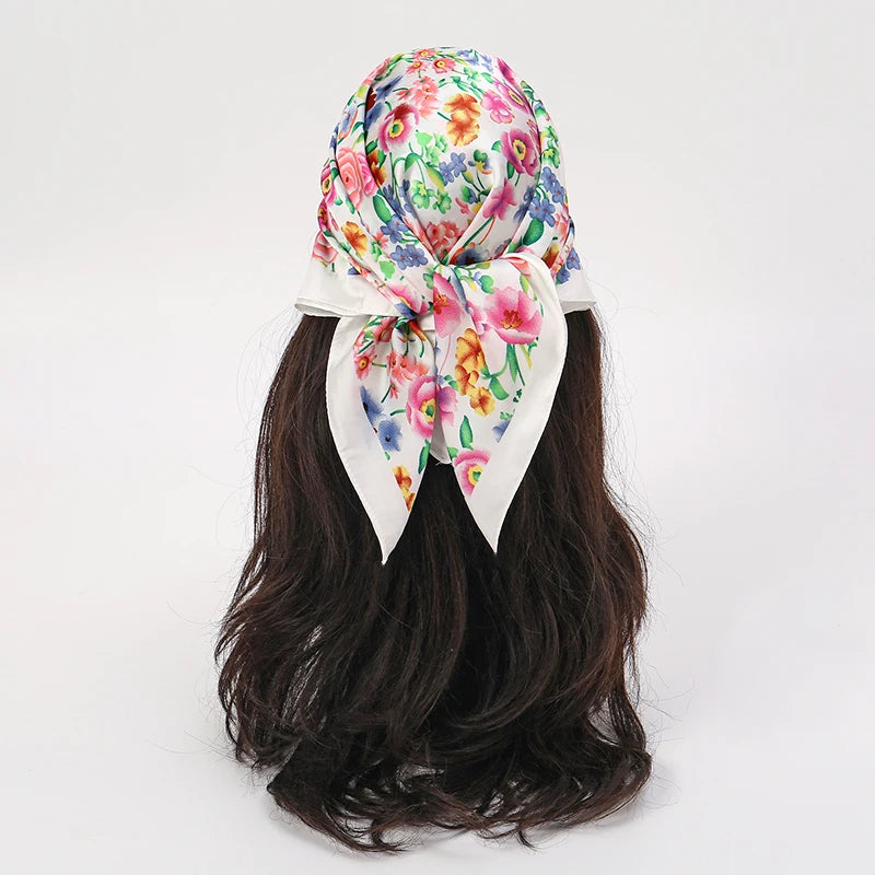 Floral Print Square Scarf for Head and Neck Styling