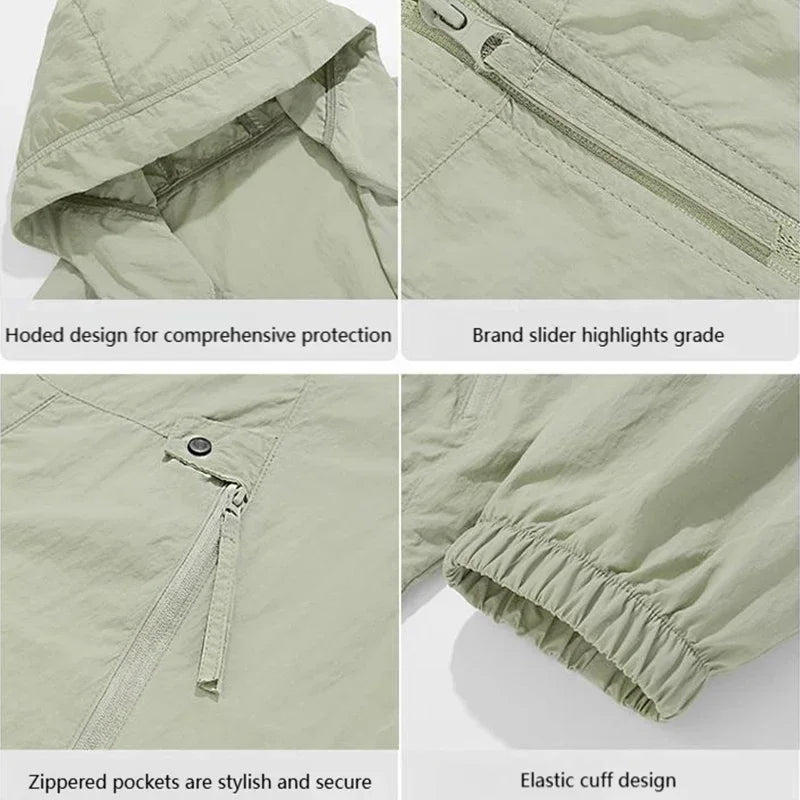 Hooded Long Sleeve Full Zip Outdoor Hiking Jacket with Pockets