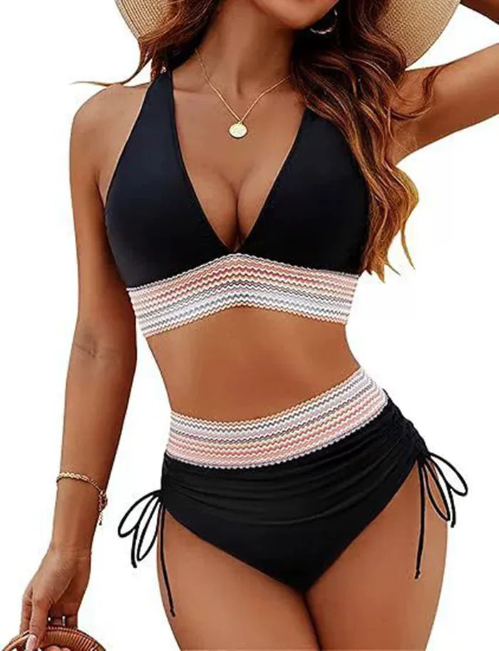 Women's Halter Keyhole Top and Side Tie Bikini Briefs Set