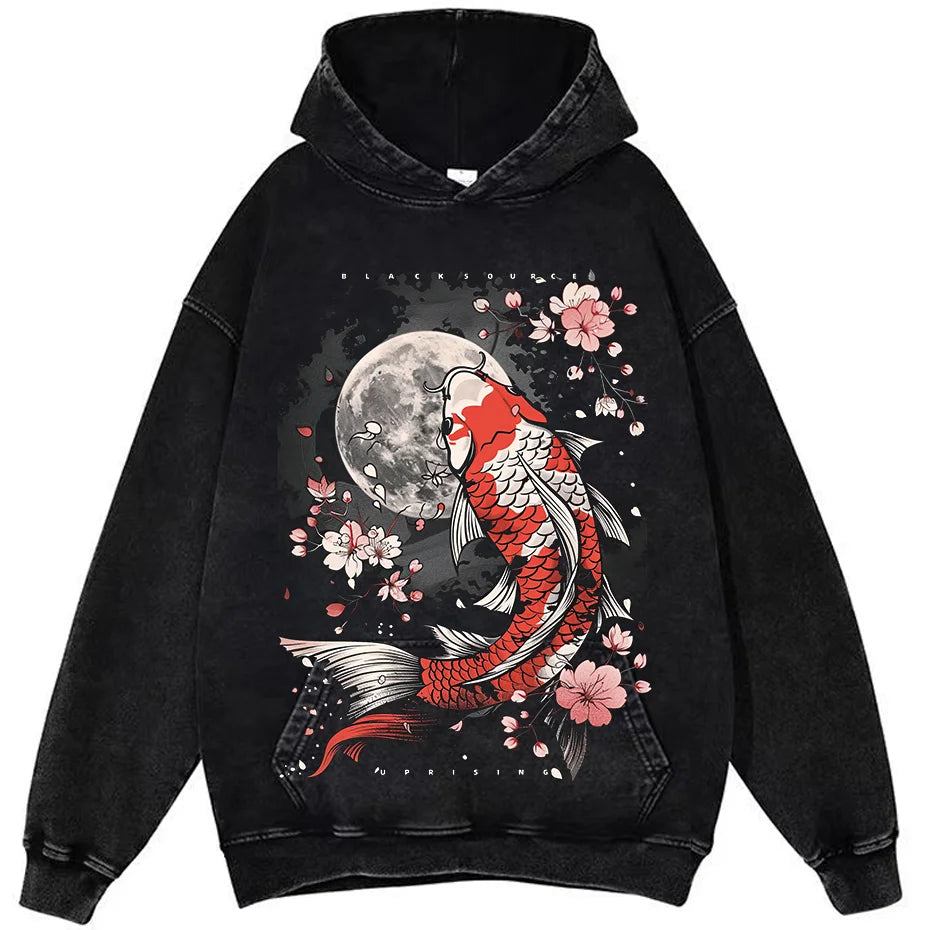 Mens Cotton Goldfish Print T Shirt Summer Loose Casual Short Sleeve