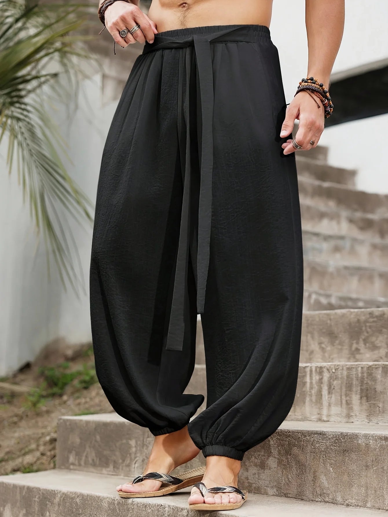 Men's Elastic Waist Loose Fit Casual Pants For Everyday Wear